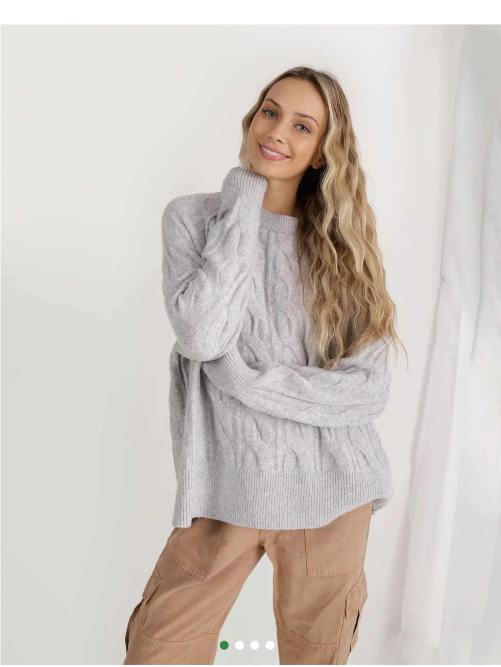 Aerie - unREAL Cable Crewneck - Light Gray